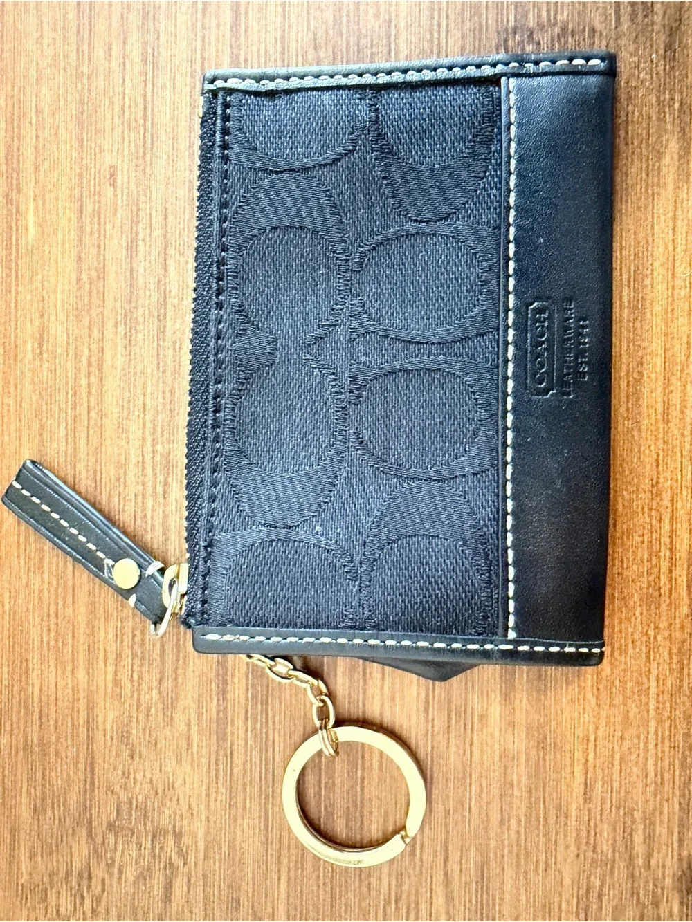 Black Coach Leather Coin Pouch with Gold Zipper